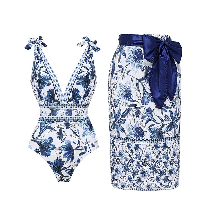 Costume da bagno intero con scollo a V e gonna02