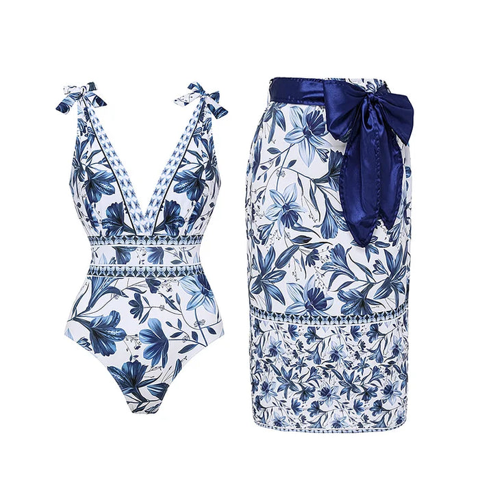 Costume da bagno intero con scollo a V e gonna02