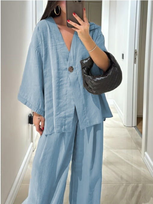 Set di Top e Pantaloni V-Neck Casual