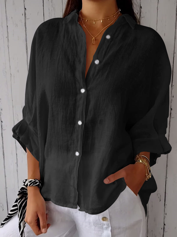 Camicia Casual in Cotone e Lino a Colore Unito