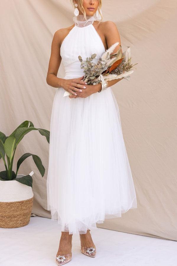 Abito Maxi Halter in Tulle con Dettagli Arricciati Fairy Vibes