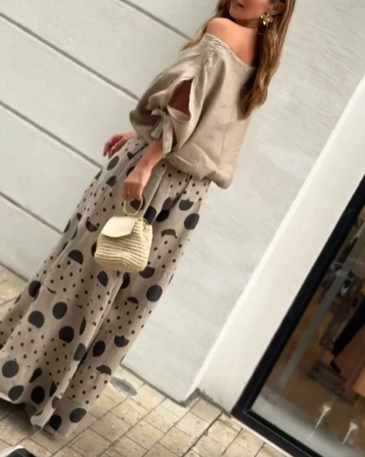Set due pezzi top casual con spalline e pantaloni stampati