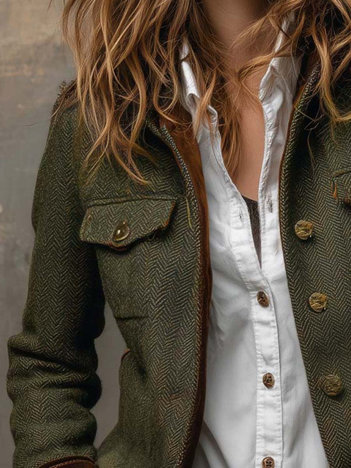 Blazer Vintage Femminile con Rifiniture a V Chevron
