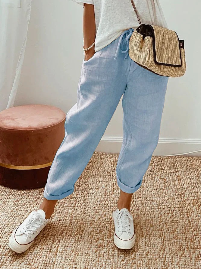 Pantaloni Casual con Tasche a Inserto di Colore Solido e Coulisse
