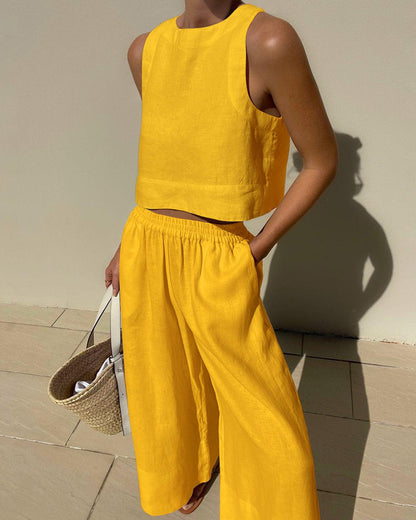 Set Chic a Due Pezzi Senza Maniche di Colore Unito