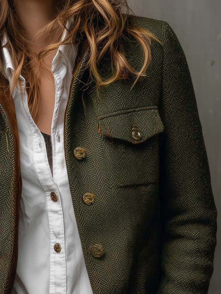 Blazer Vintage Femminile con Rifiniture a V Chevron