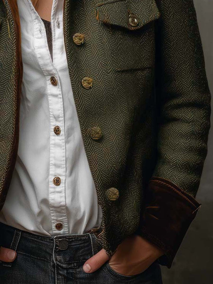 Blazer Vintage Femminile con Rifiniture a V Chevron