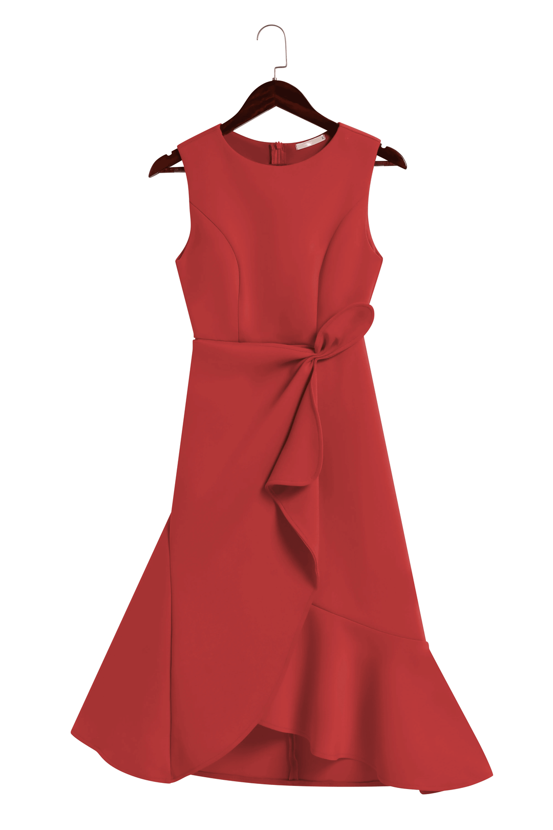 Abito Midi Elegante Rosso Senza Maniche A-Line con Nodo in Vita per Giorno e Notte