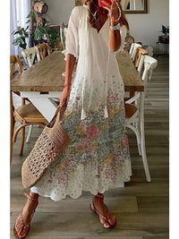 Abito Lungo Stampato Casual con Scollo a V