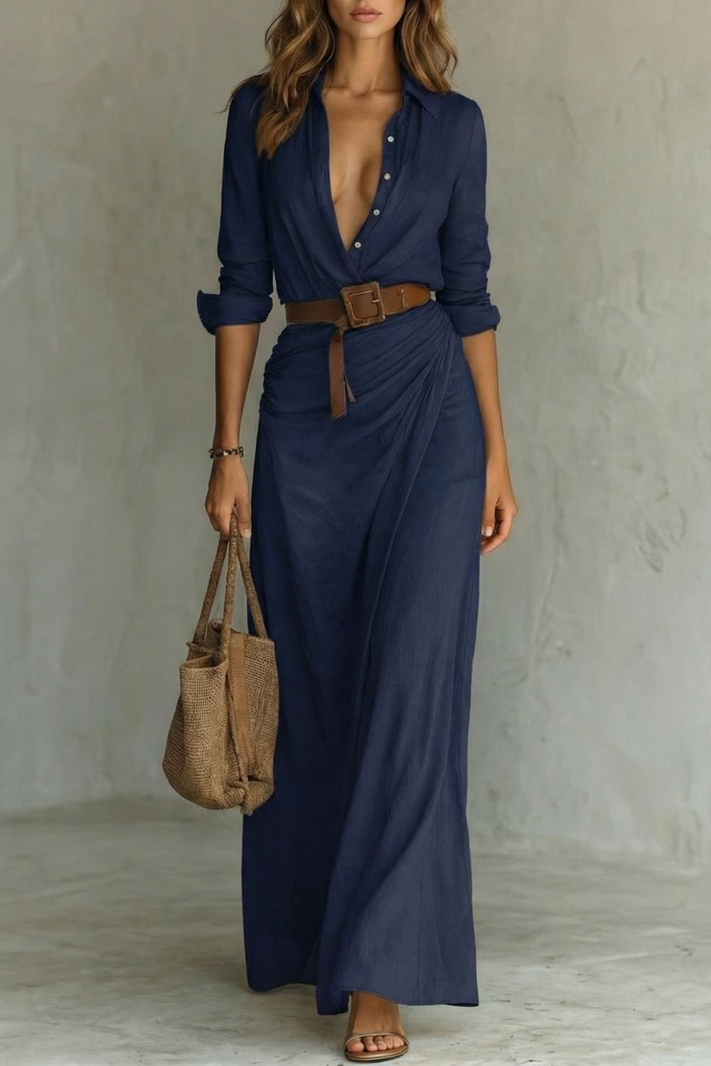 Azura – Vestito avvolgente con bottoni – Vestito maxi con cintura
