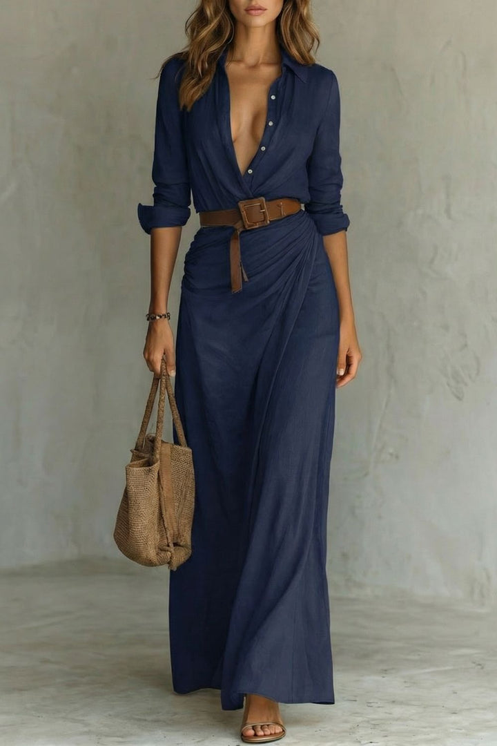 Azura – Vestito avvolgente con bottoni – Vestito maxi con cintura