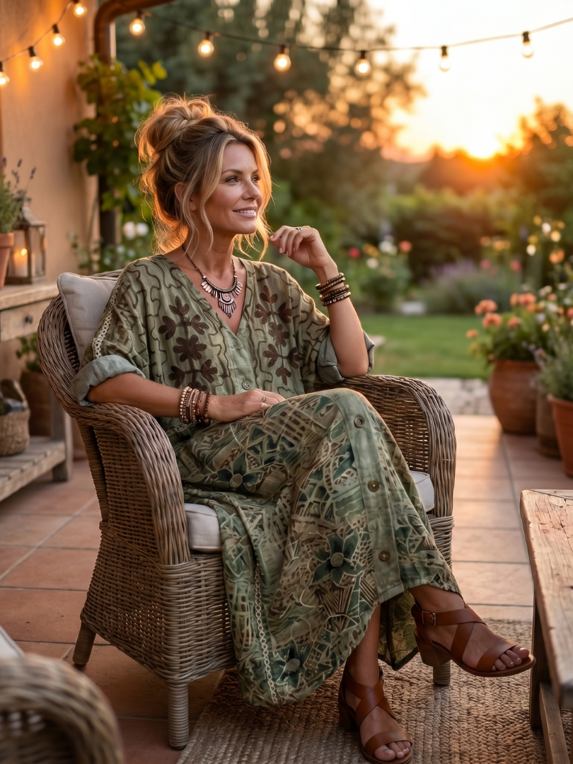 Aleta | Abito Midi Oversized con Tasche e Bottoni