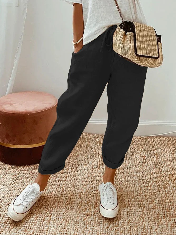 Pantaloni Casual con Tasche a Inserto di Colore Solido e Coulisse