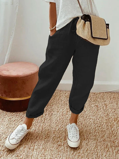 Pantaloni Casual con Tasche a Inserto di Colore Solido e Coulisse