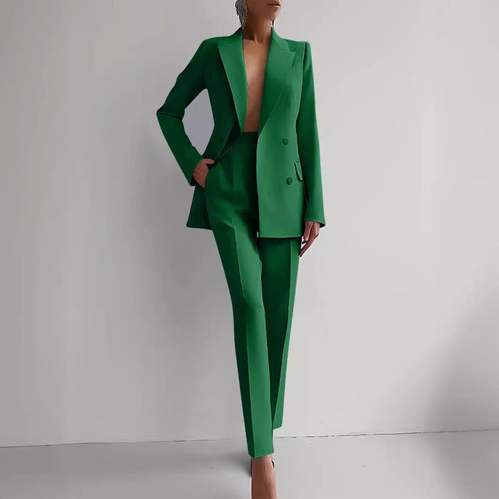 Blazer e Pantaloni a Vita Alta di Colore Solido per Commuting Casual