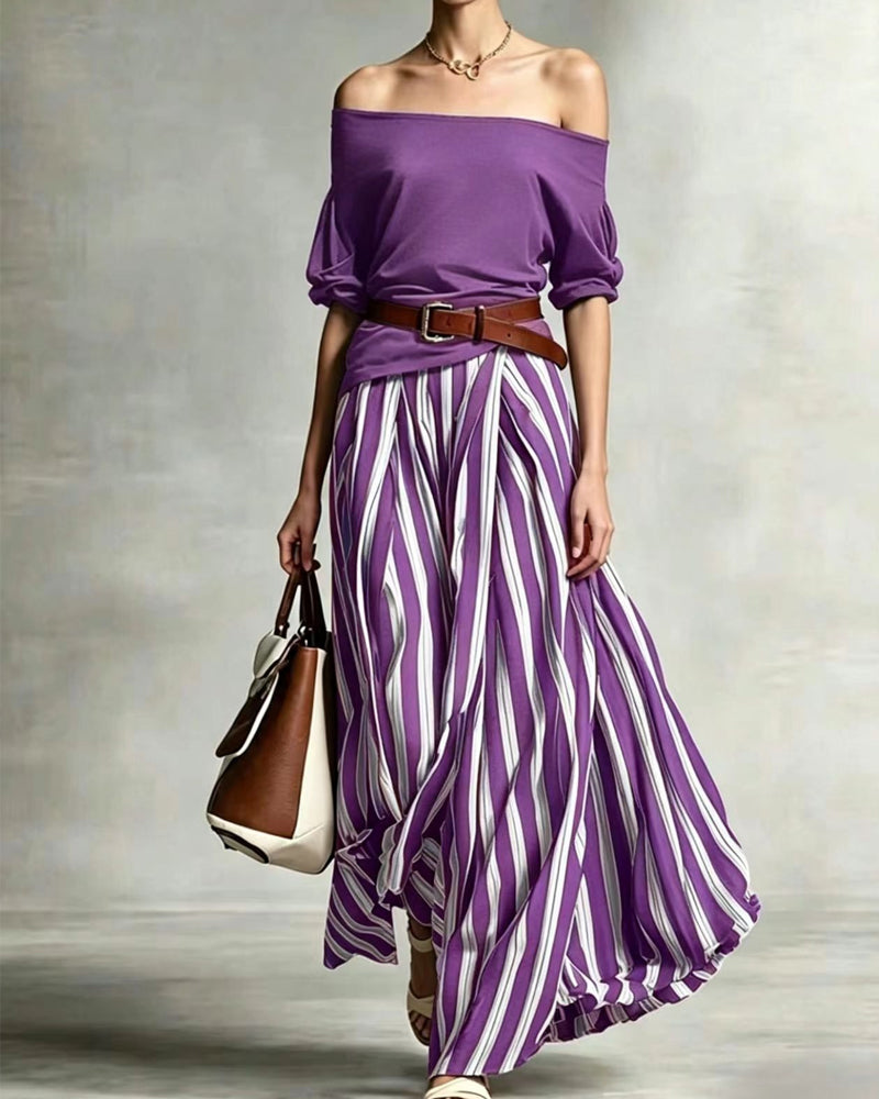 MADISON | Set Gonna Maxi a Strisce con Top Off-Shoulder