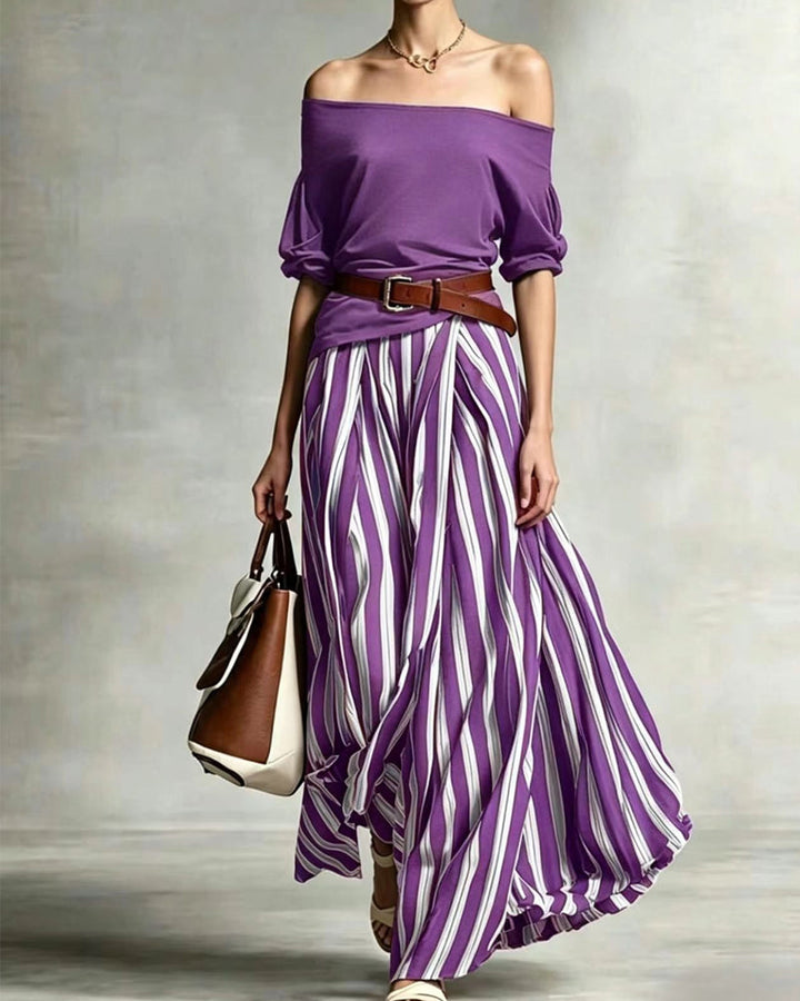 MADISON | Set Gonna Maxi a Strisce con Top Off-Shoulder