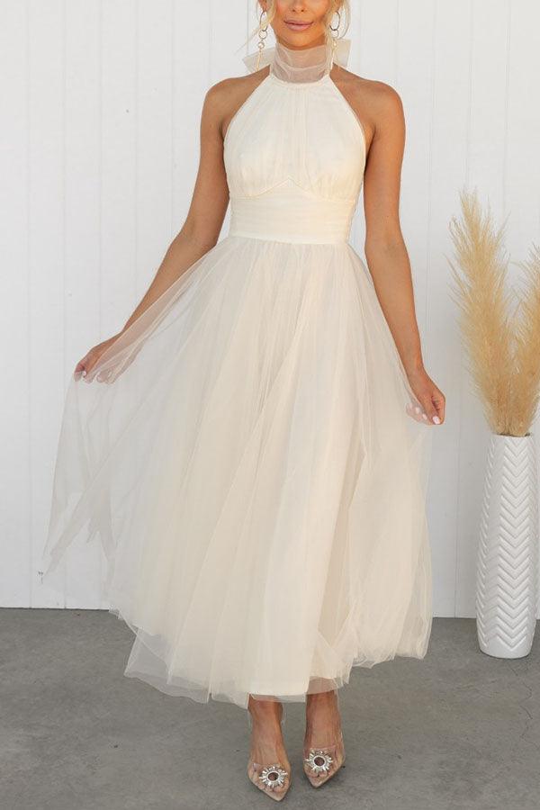 Abito Maxi Halter in Tulle con Dettagli Arricciati Fairy Vibes