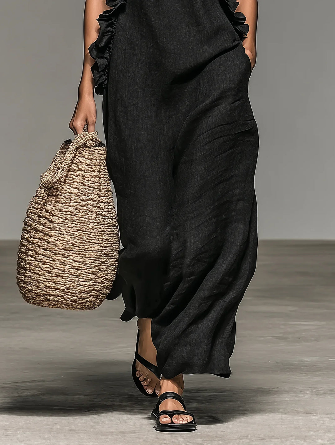 ALIETTE – ABITO MAXI FLUIDO CON RUFFLES E TASCA