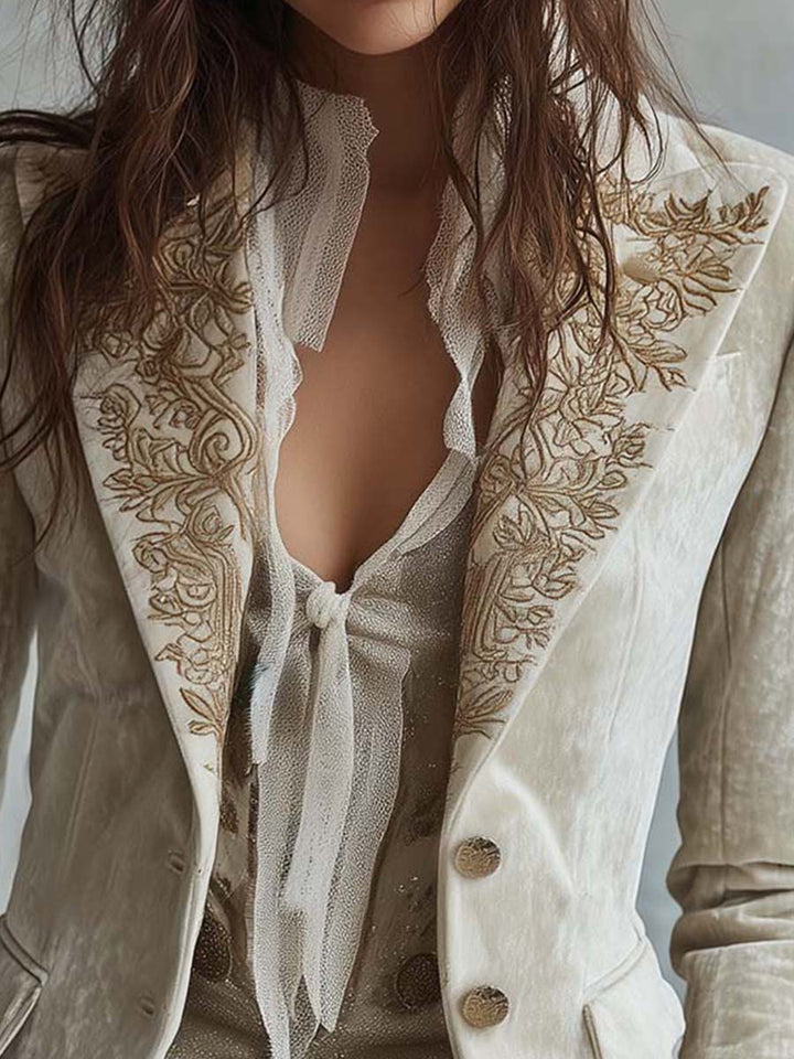 Blazer Su Misura Ricamato Avorio Da Donna