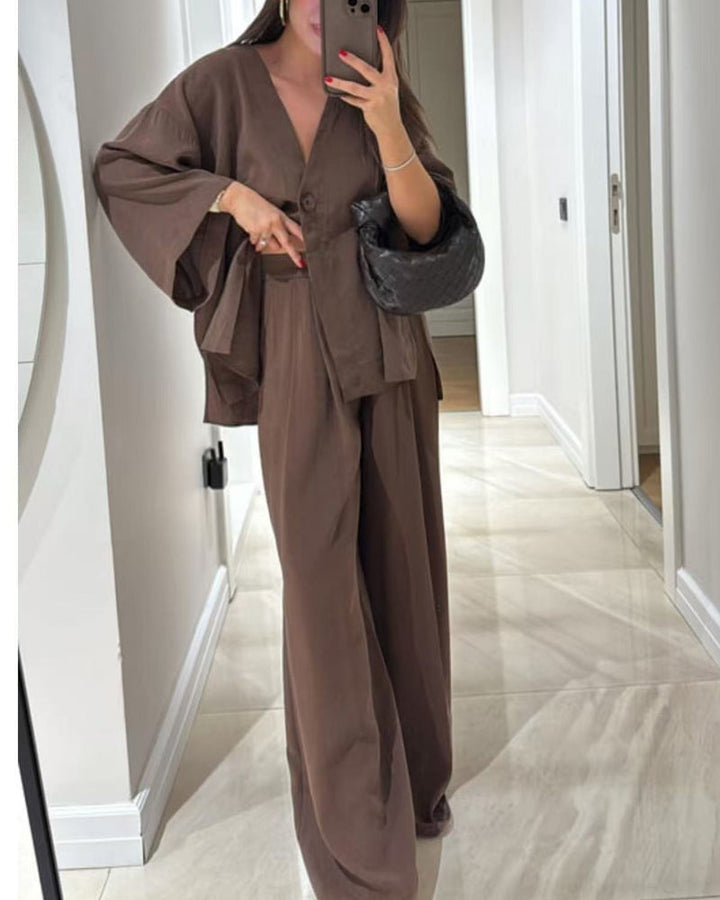 Completo Casual con Top a V e Pantaloni
