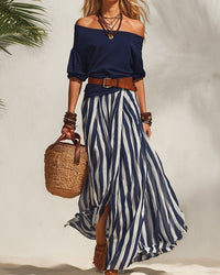 MADISON | Set Gonna Maxi a Strisce con Top Off-Shoulder