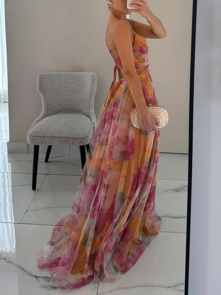 Abito Maxi A-Line con Stampa Floreale Elegante
