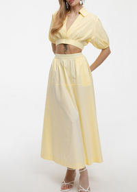 Set Top Corto a V Giallo e Gonna Midi