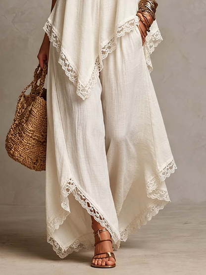 Set di Pantaloni in Pizzo Bianco