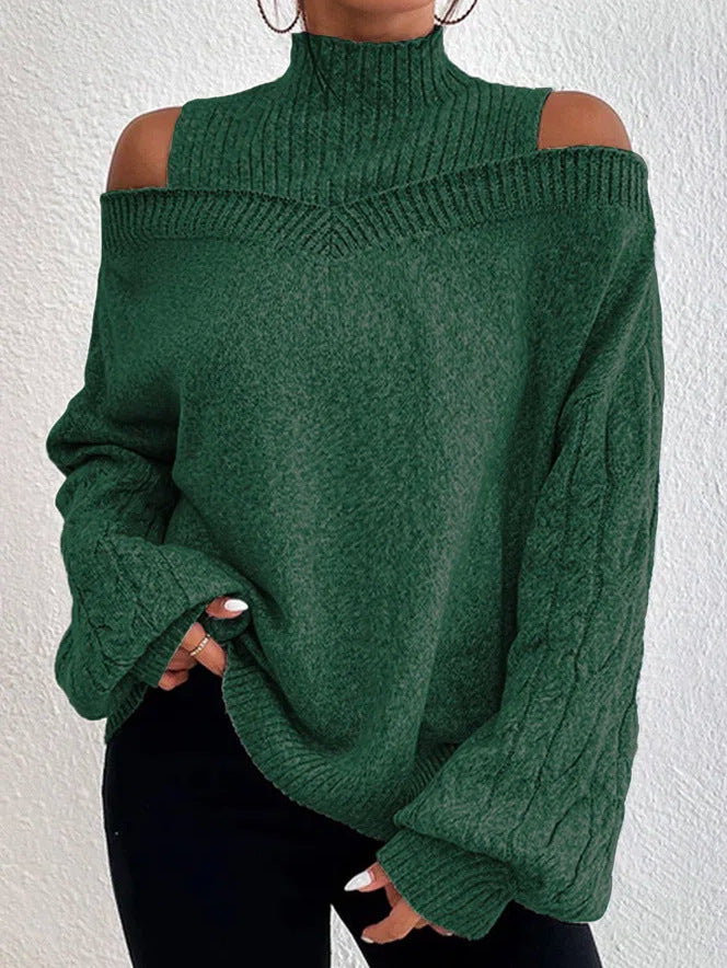 Maglione Lungo a Spalle Scoperte con Cutout e Collo Alto