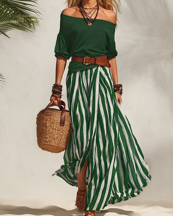 MADISON | Set Gonna Maxi a Strisce con Top Off-Shoulder