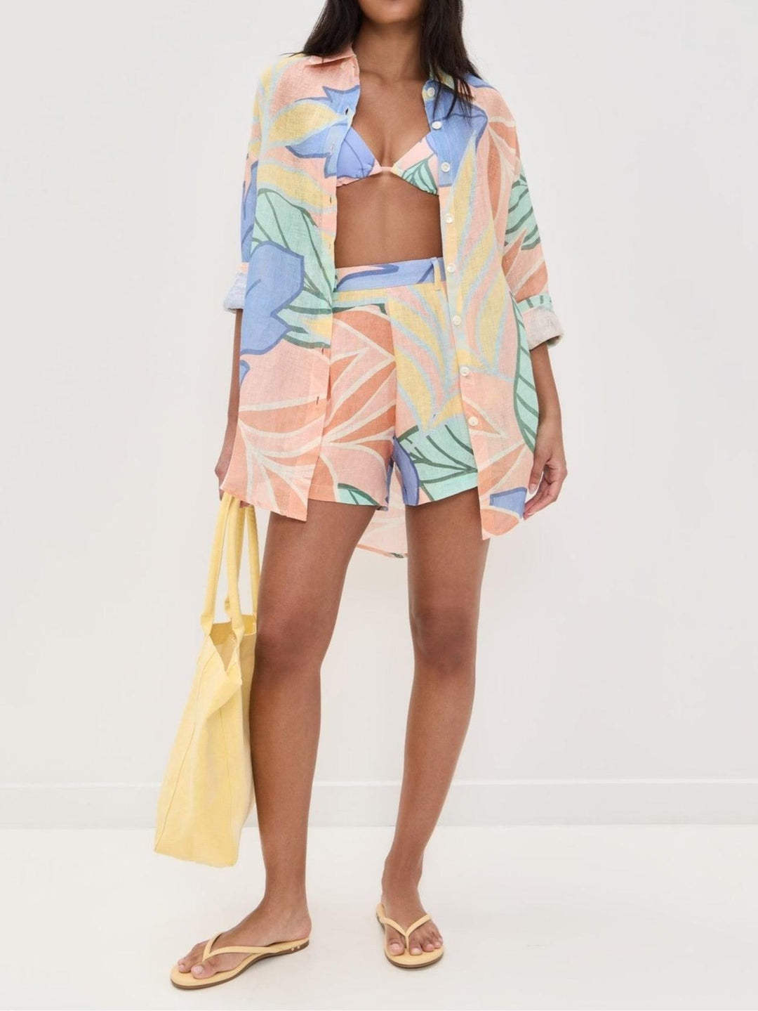 Completo Corto Stampato con Foglie Tropicali Playa Boyfriend