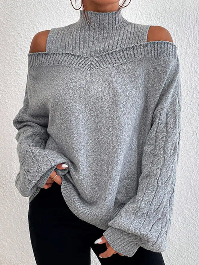 Maglione Lungo a Spalle Scoperte con Cutout e Collo Alto