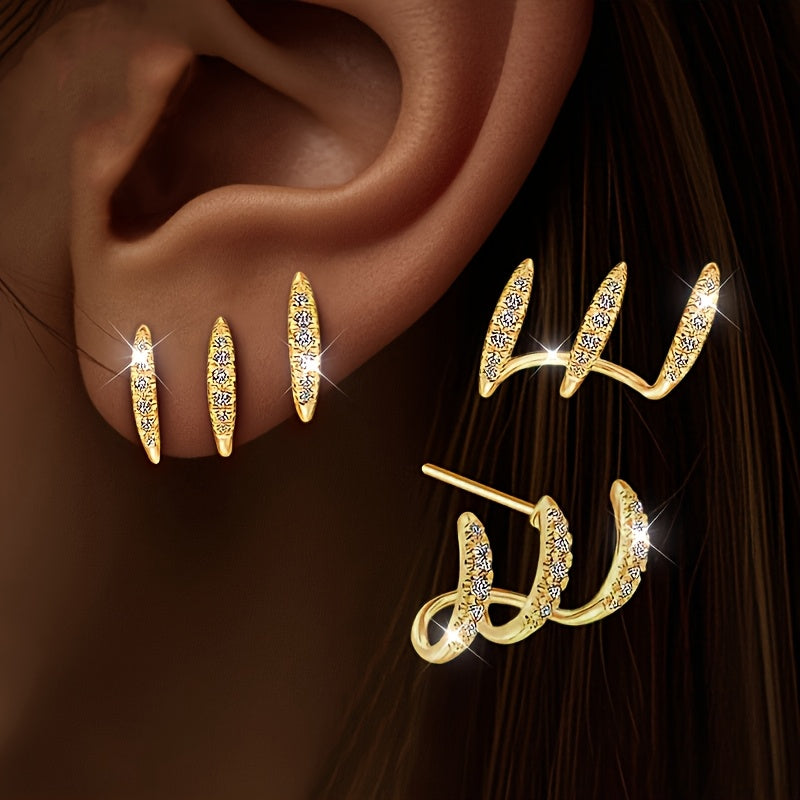 Orecchini Eleganti con Strass a Tre Griffe