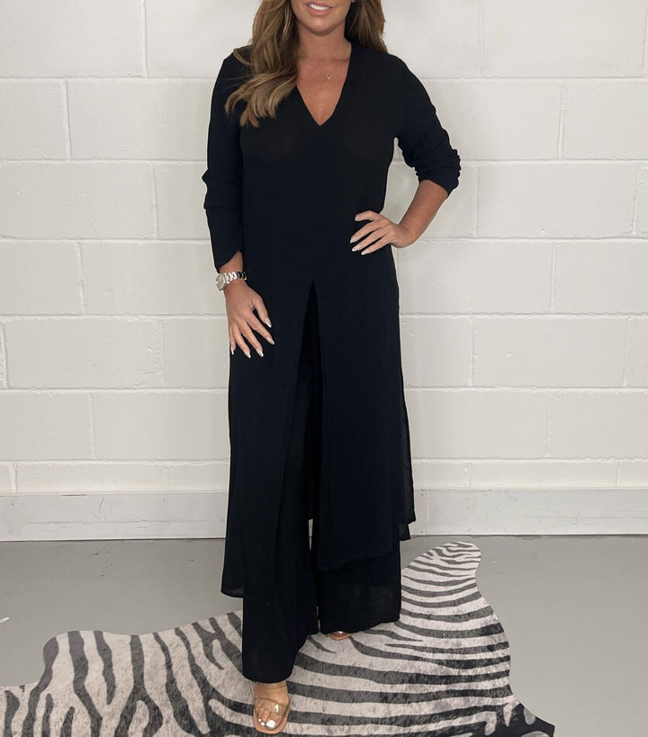 Set di top lungo casual in due pezzi e pantaloni coordinati