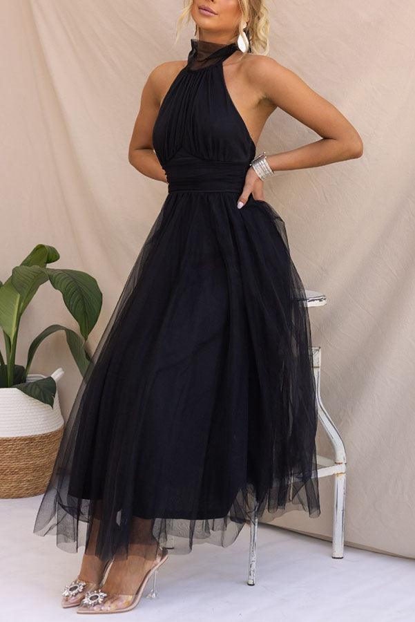 Abito Maxi Halter in Tulle con Dettagli Arricciati Fairy Vibes