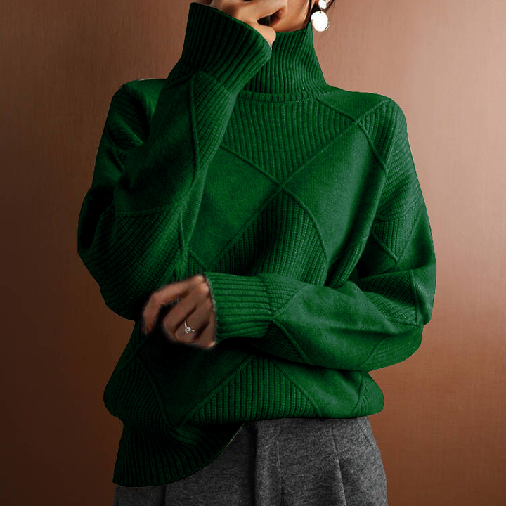 Maglione invernale lungo a maniche lunghe con collo alto e motivo a losanghe