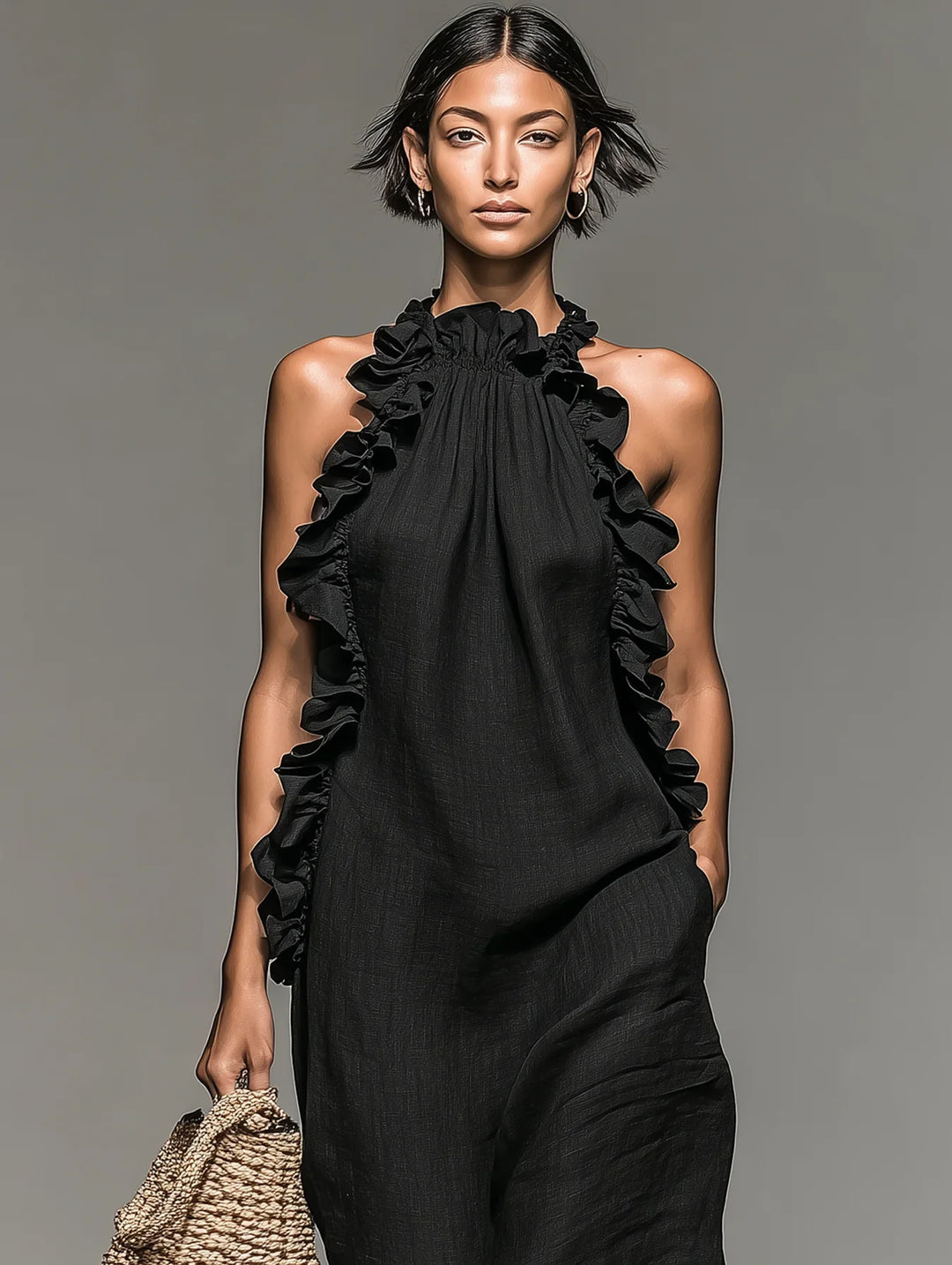 ALIETTE – ABITO MAXI FLUIDO CON RUFFLES E TASCA