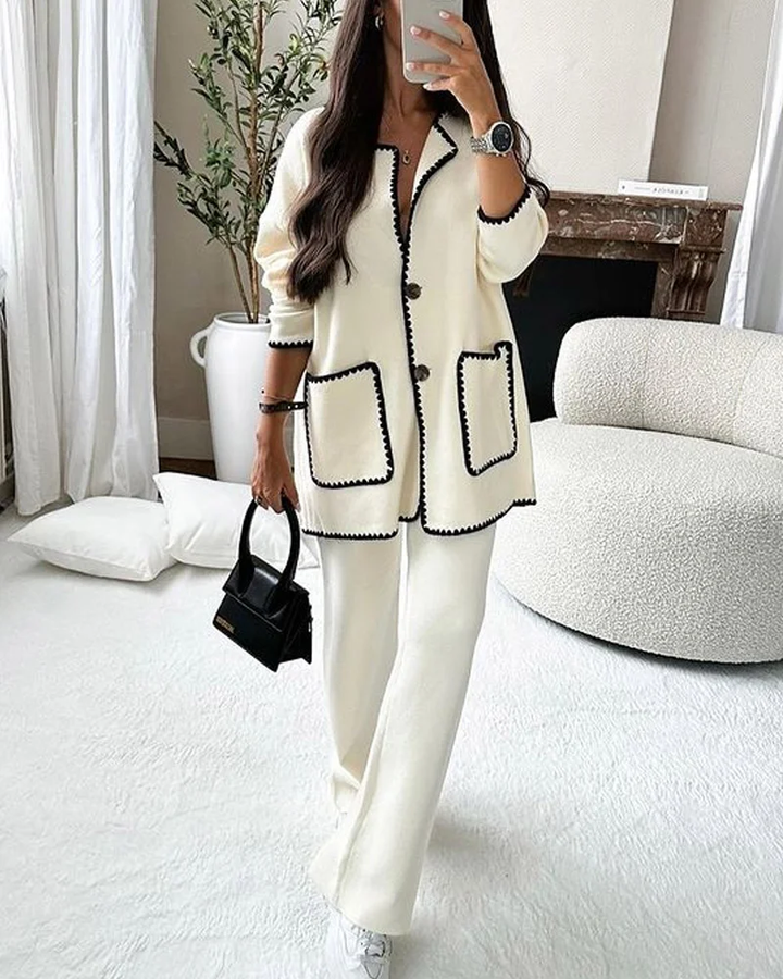 Giacca Decorata ai Bordi e Pantaloni Casual Set a Due Pezzi