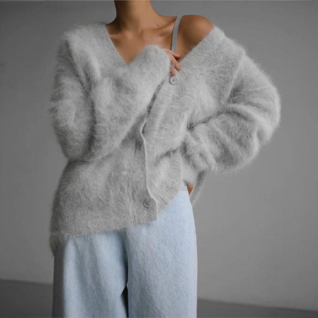 Cardigan Lungo in Finta Visone Morbido e Largo con Maniche Lunghe