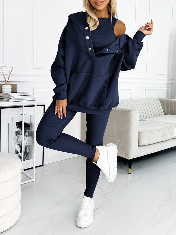 Set di Felpa Comoda e Casual in Tre Pezzi