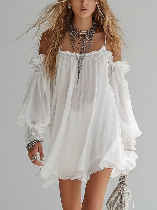 Abito Mini Fluttuante Stile Bohemien Off The Shoulder