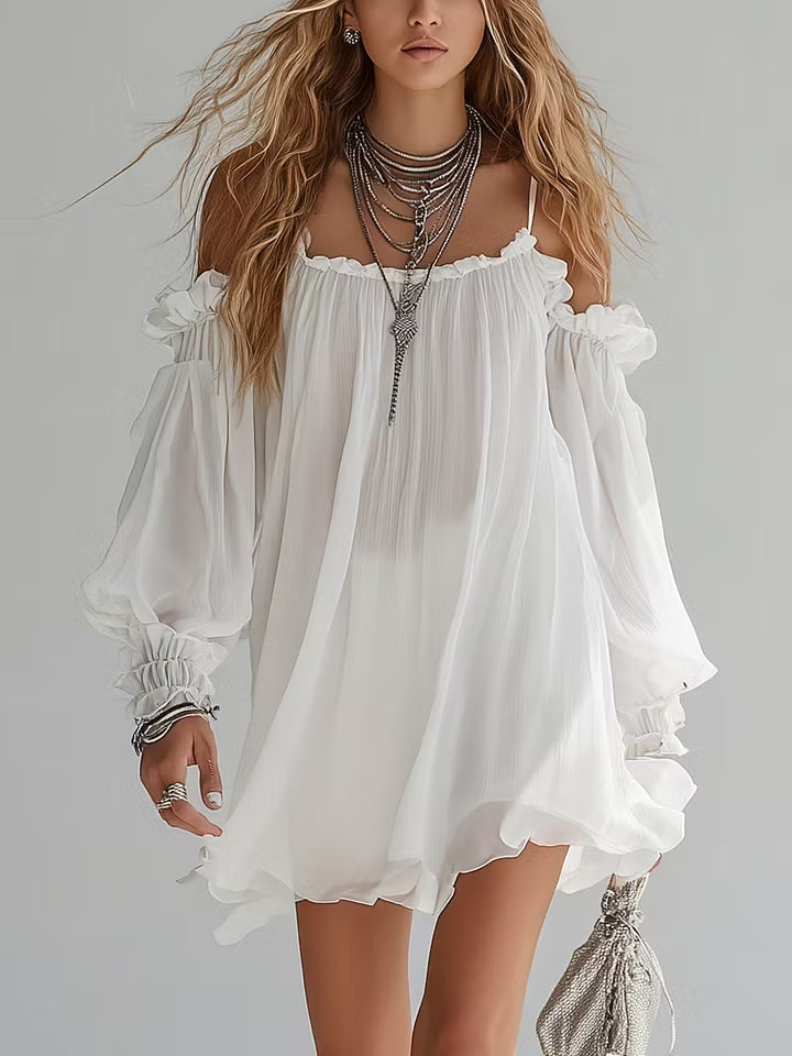 Abito Mini Fluttuante Stile Bohemien Off The Shoulder