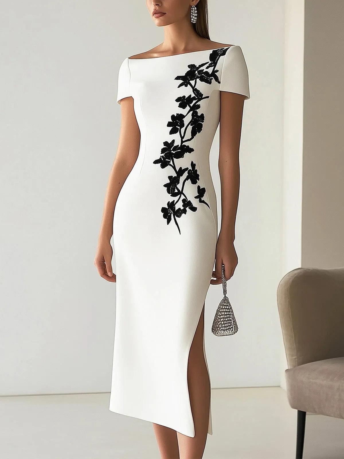 Abito Midi con Stampa Floreale Chic e Collo Barchetta