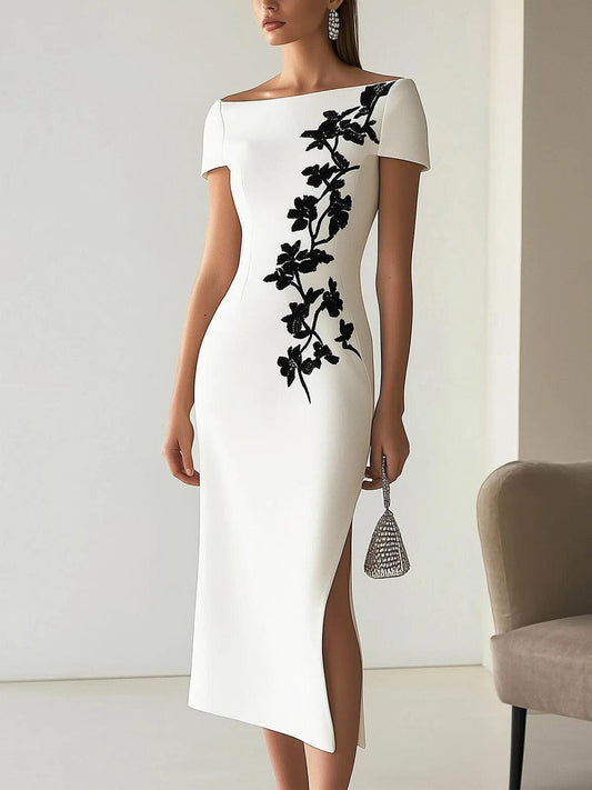 Abito Midi con Stampa Floreale Chic e Collo Barchetta