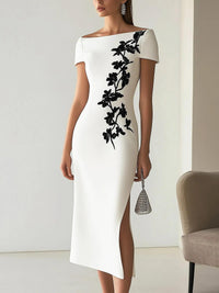 Abito Midi con Stampa Floreale Chic e Collo Barchetta