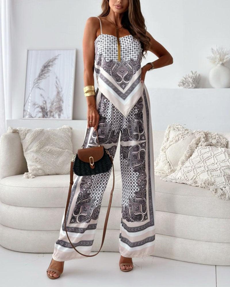 Set di due pezzi con gilet e pantaloni stampati eleganti