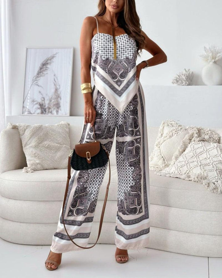 Set di due pezzi con gilet e pantaloni stampati eleganti