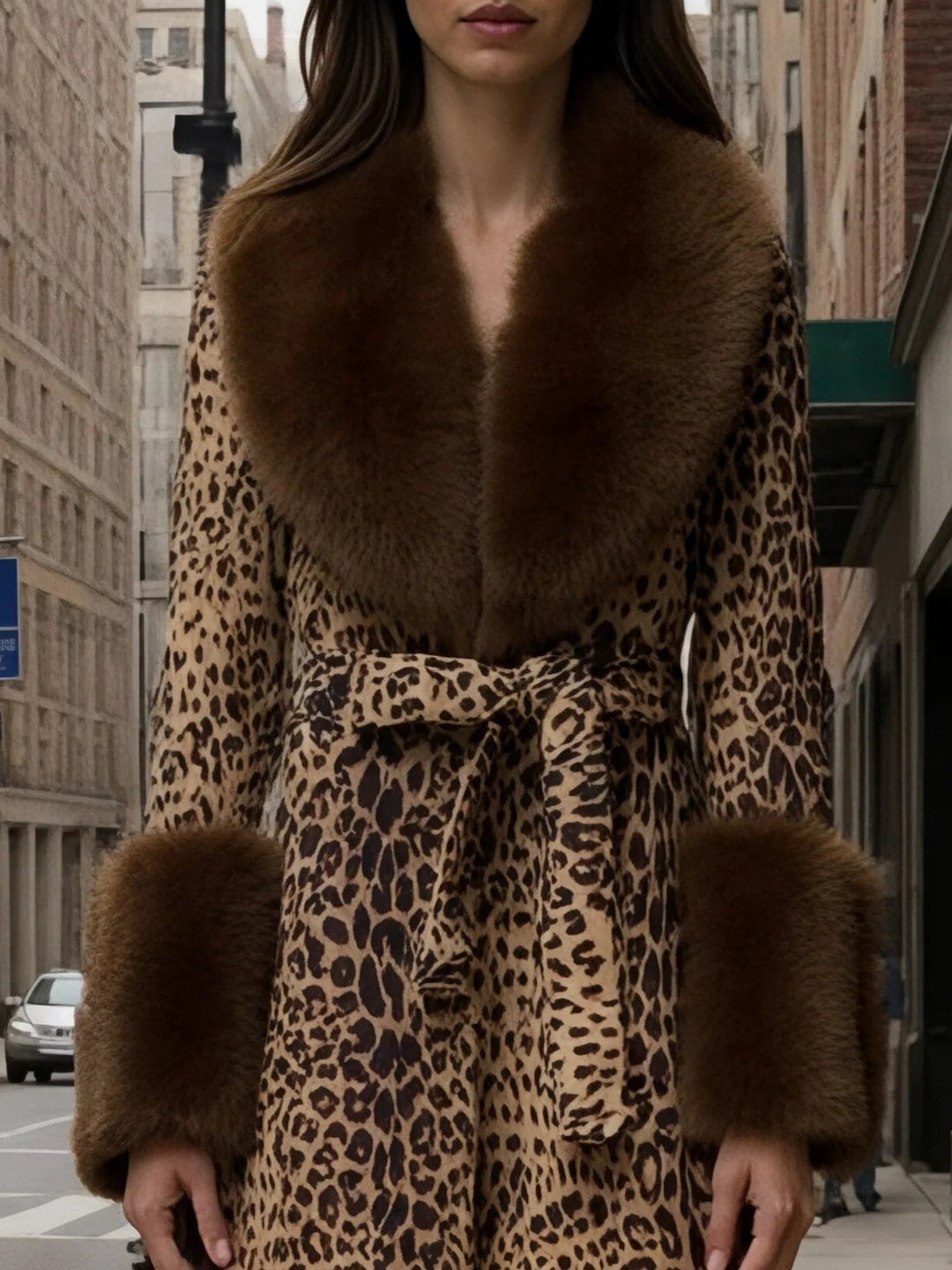 Cappotto in peluche patchwork con stampa leopardata