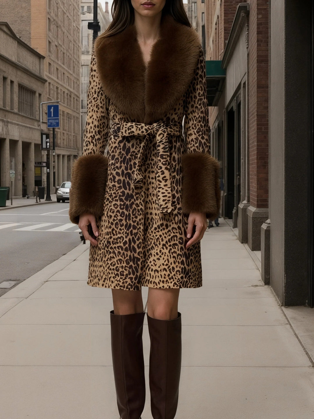 Cappotto in peluche patchwork con stampa leopardata